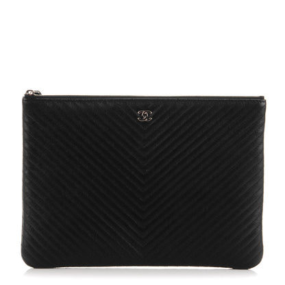 Chanel Caviar Chevron Medium Cosmetic Case Black 1 of 7