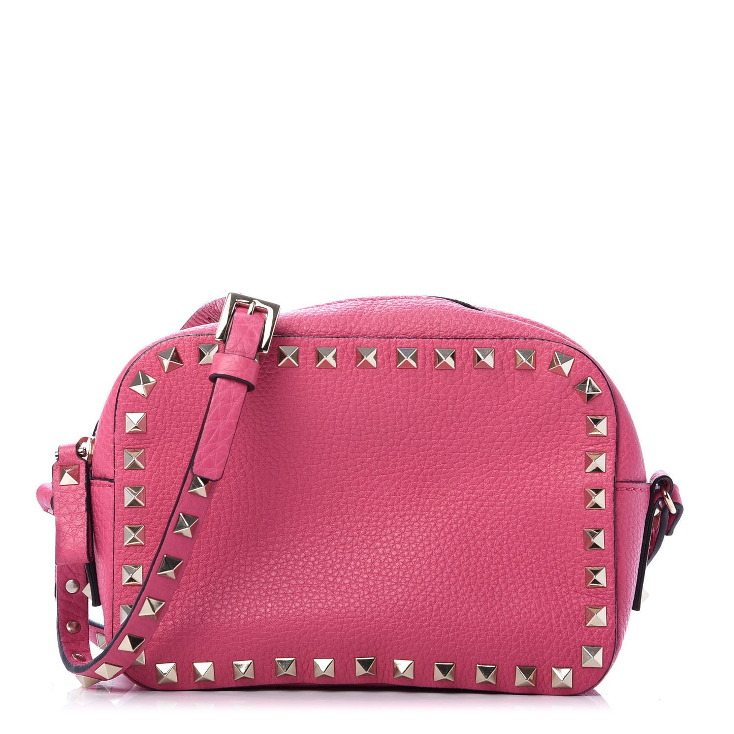 Pebbled Calfskin Rockstud Camera Crossbody Bag Peony