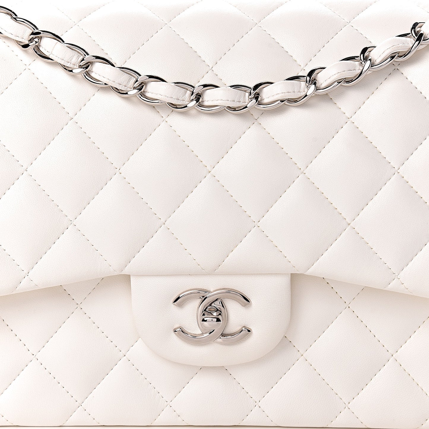 Lambskin Quilted Jumbo Double Flap White