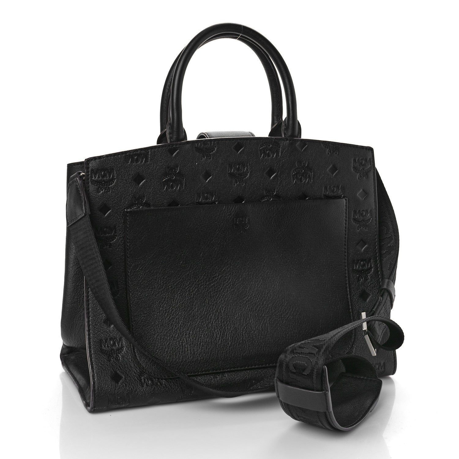 MCM Calfskin Ottomar Monogram Medium Essential Tote Black 3 of 8