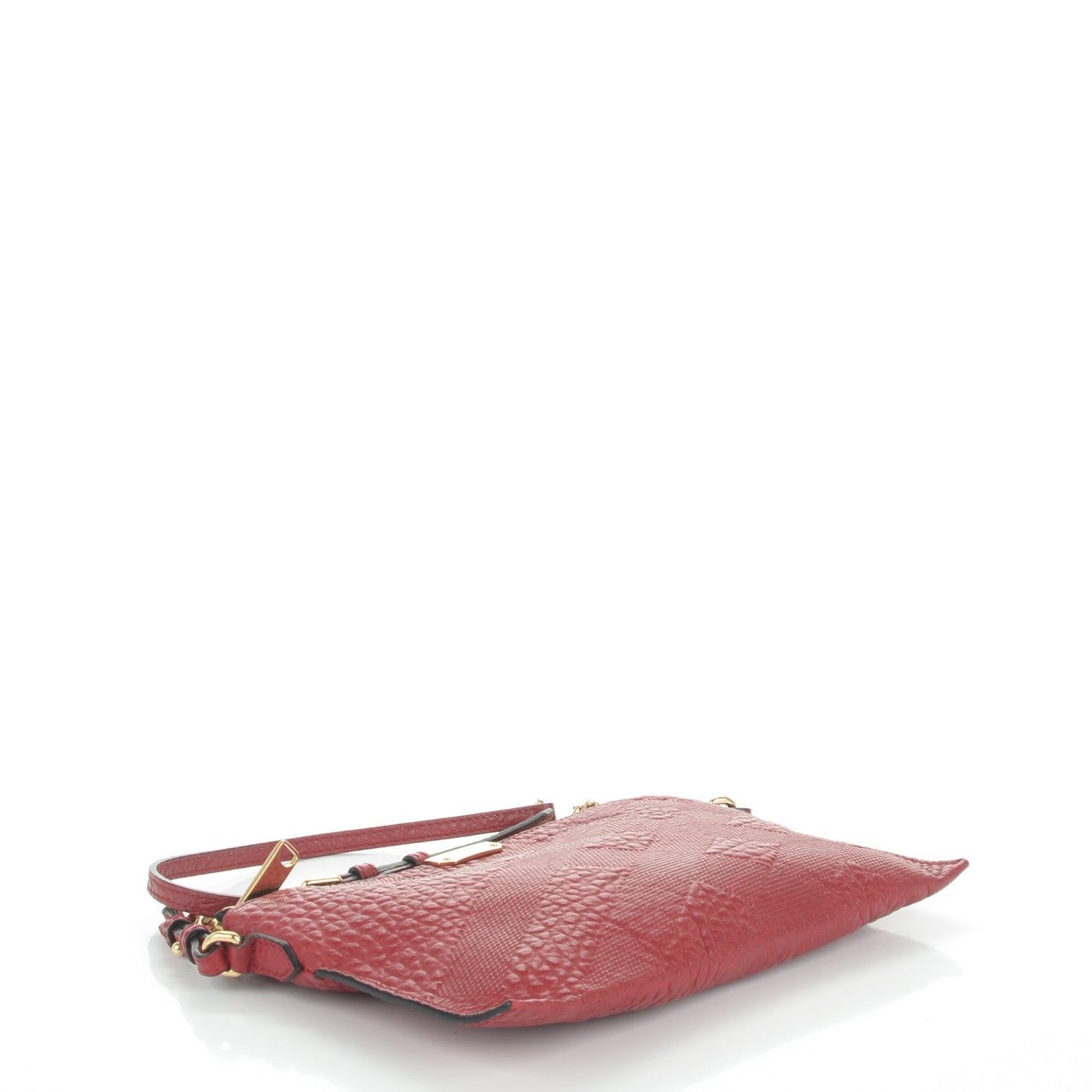 Burberry Signature Grain Calfskin Check Embossed Peyton Crossbody Clutch Bag Military Red 4 of 10