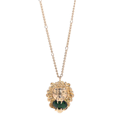 Gucci Metal Brass Swarovski Lion Head Necklace Gold Green 1 of 5