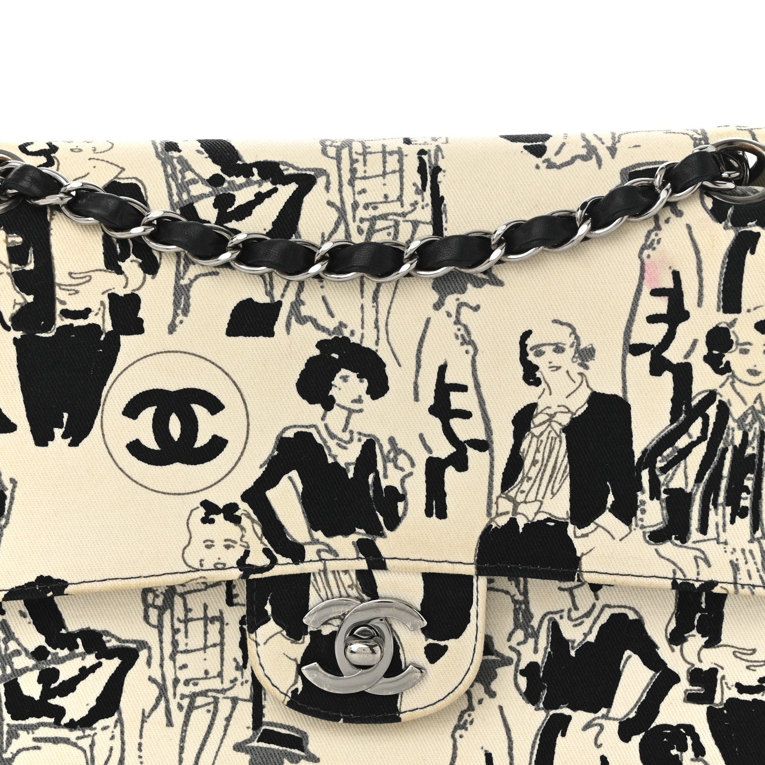 Chanel Canvas Coco Icons Medium Double Flap Black White 8 of 13