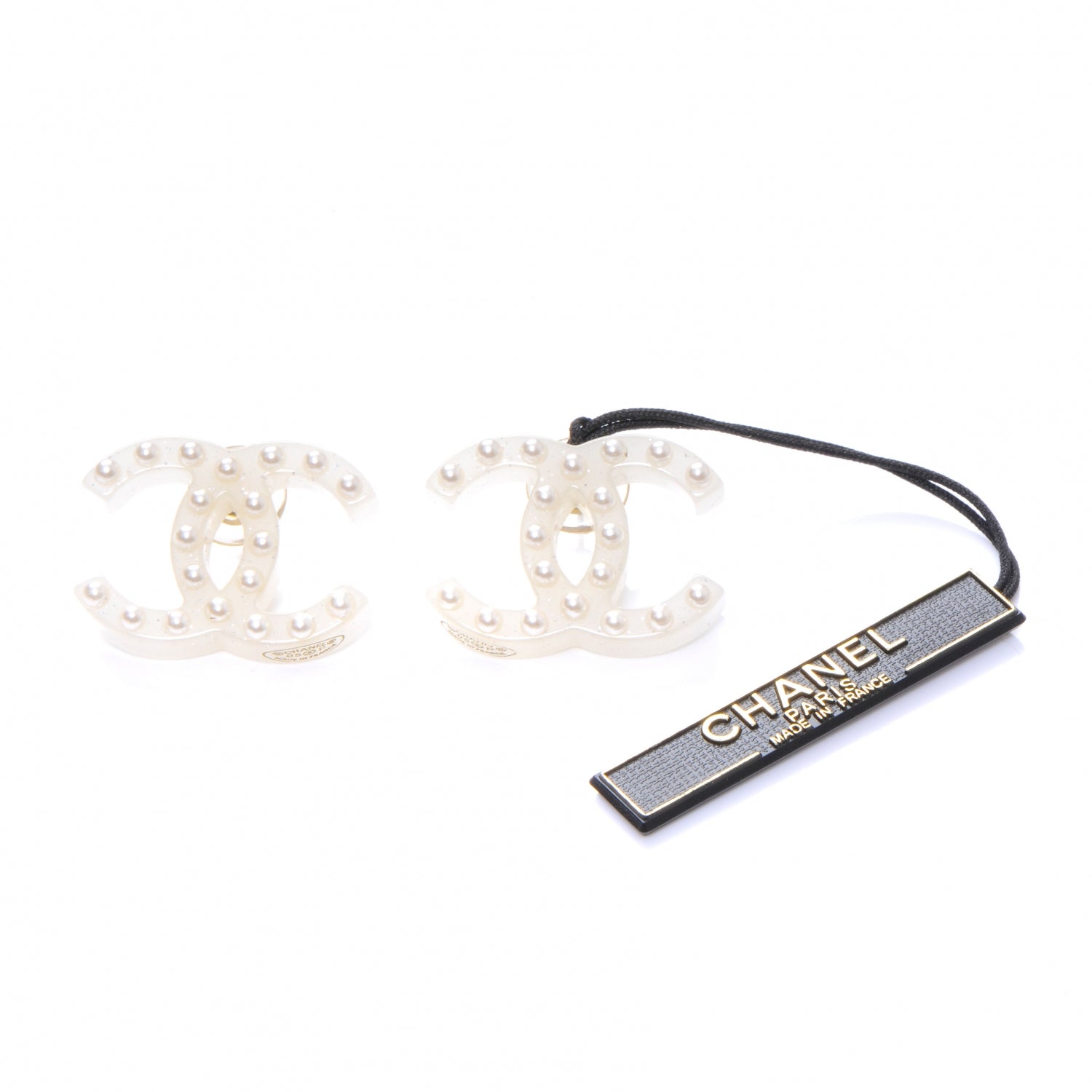 Chanel Pearl CC Resin Logo Earrings 1 of 4