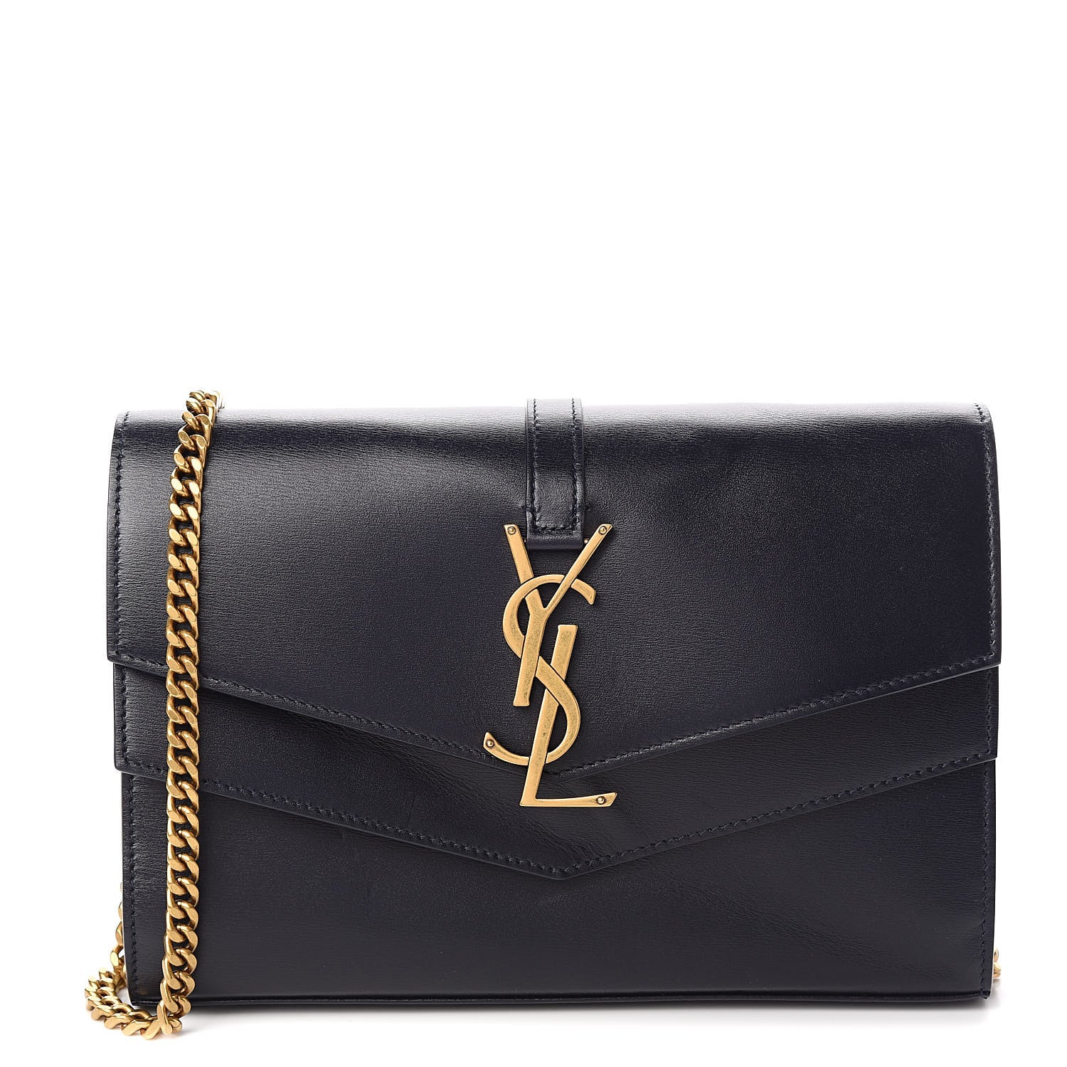 Saint Laurent Smooth Calfskin Monogram Sulpice Chain Wallet Marine 1 of 9