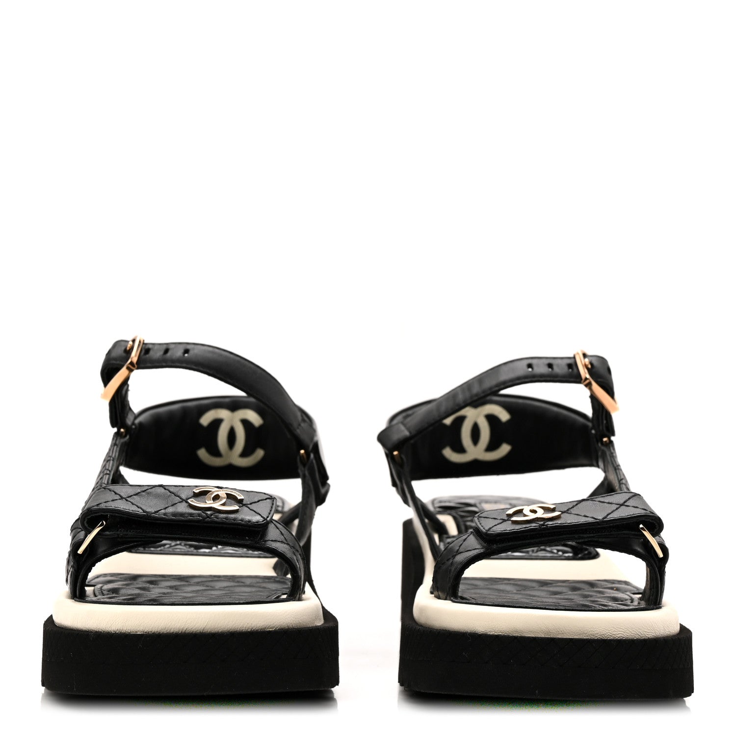 Chanel Lambskin Logo Platform Sandals 38 Black White 1878873