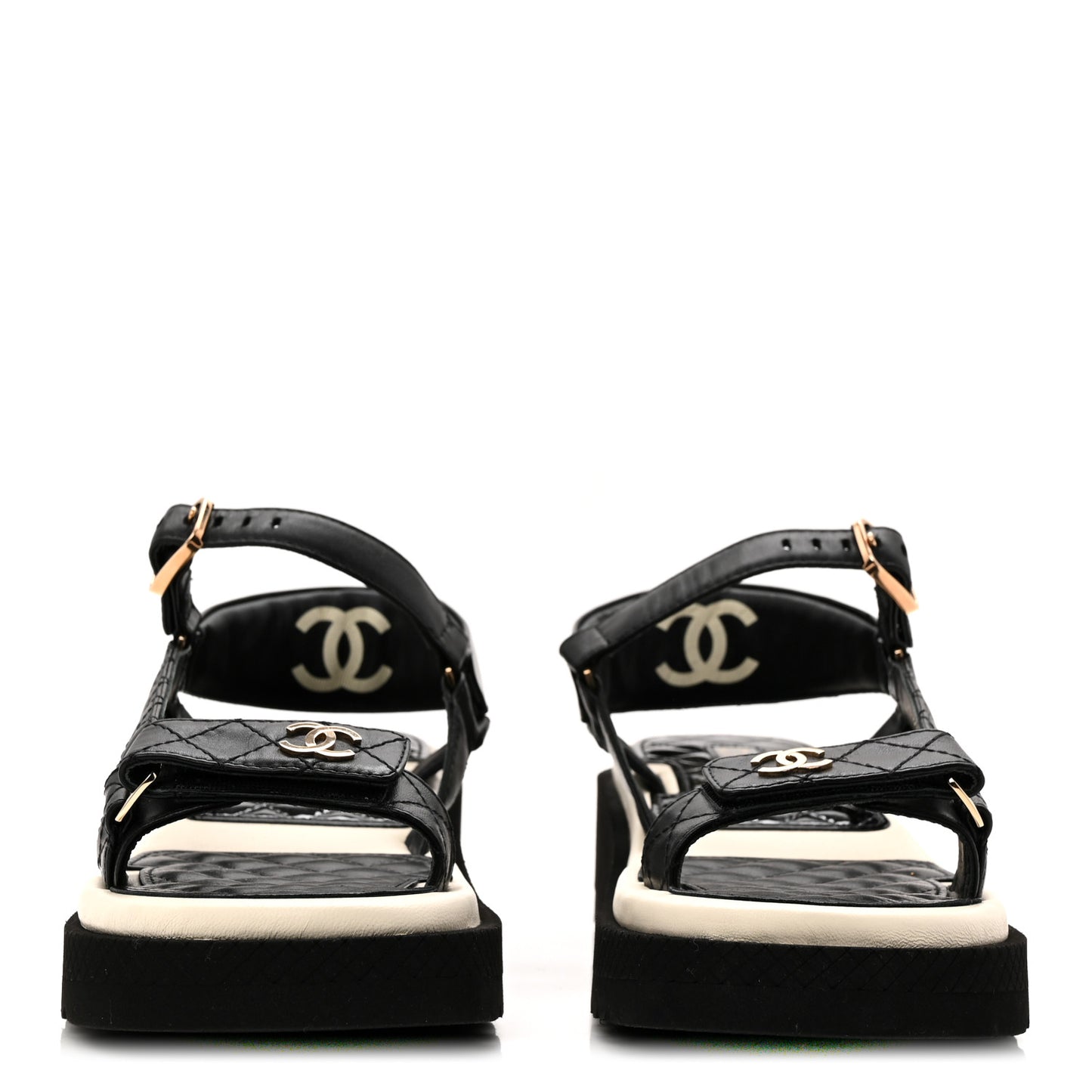 Lambskin Logo Platform Sandals 38 Black White