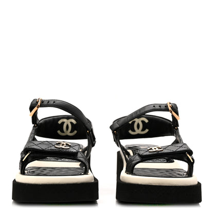 Chanel Lambskin Logo Platform Sandals 38 Black White 3 of 9