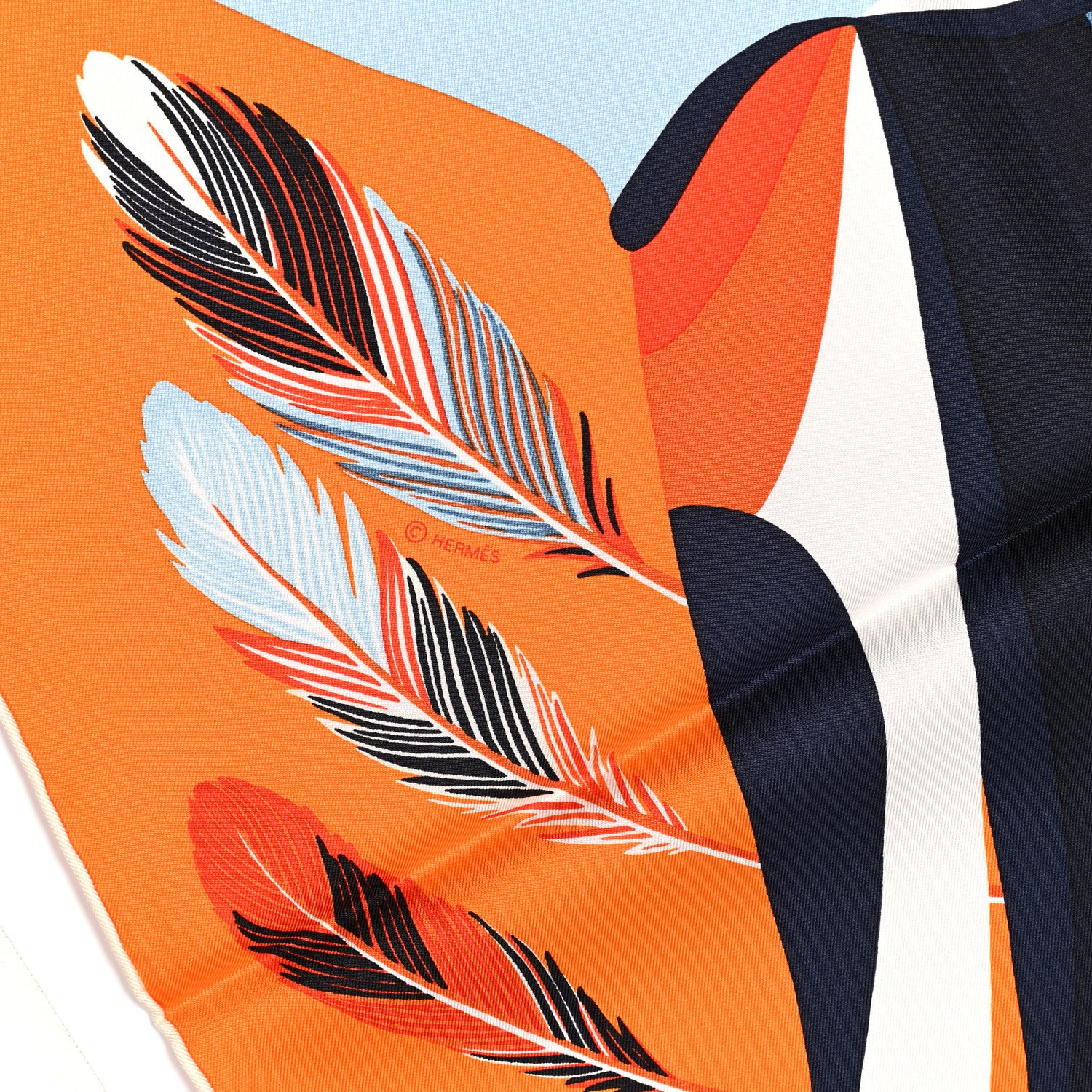 Hermes Silk Toucans De Paradis Scarf 90 Orange Marine Ciel 3 of 6