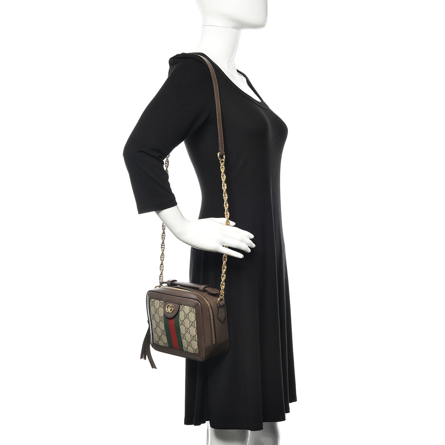 GG Supreme Monogram Mini Ophidia Top Handle Shoulder Bag Brown