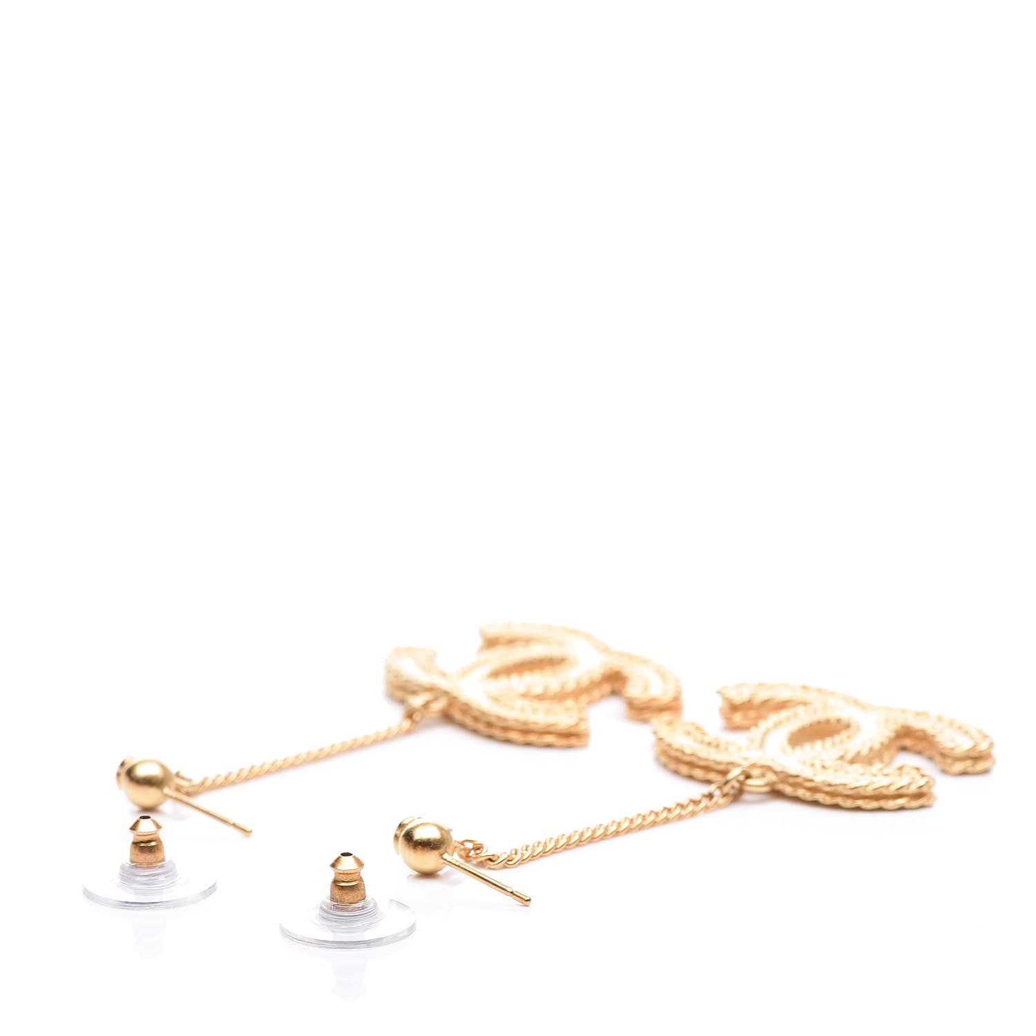 Chanel CC Drop Earrings Matte Gold 4 of 5