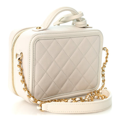 Chanel Caviar Quilted Small CC Filigree Vanity Case White 3 of 10