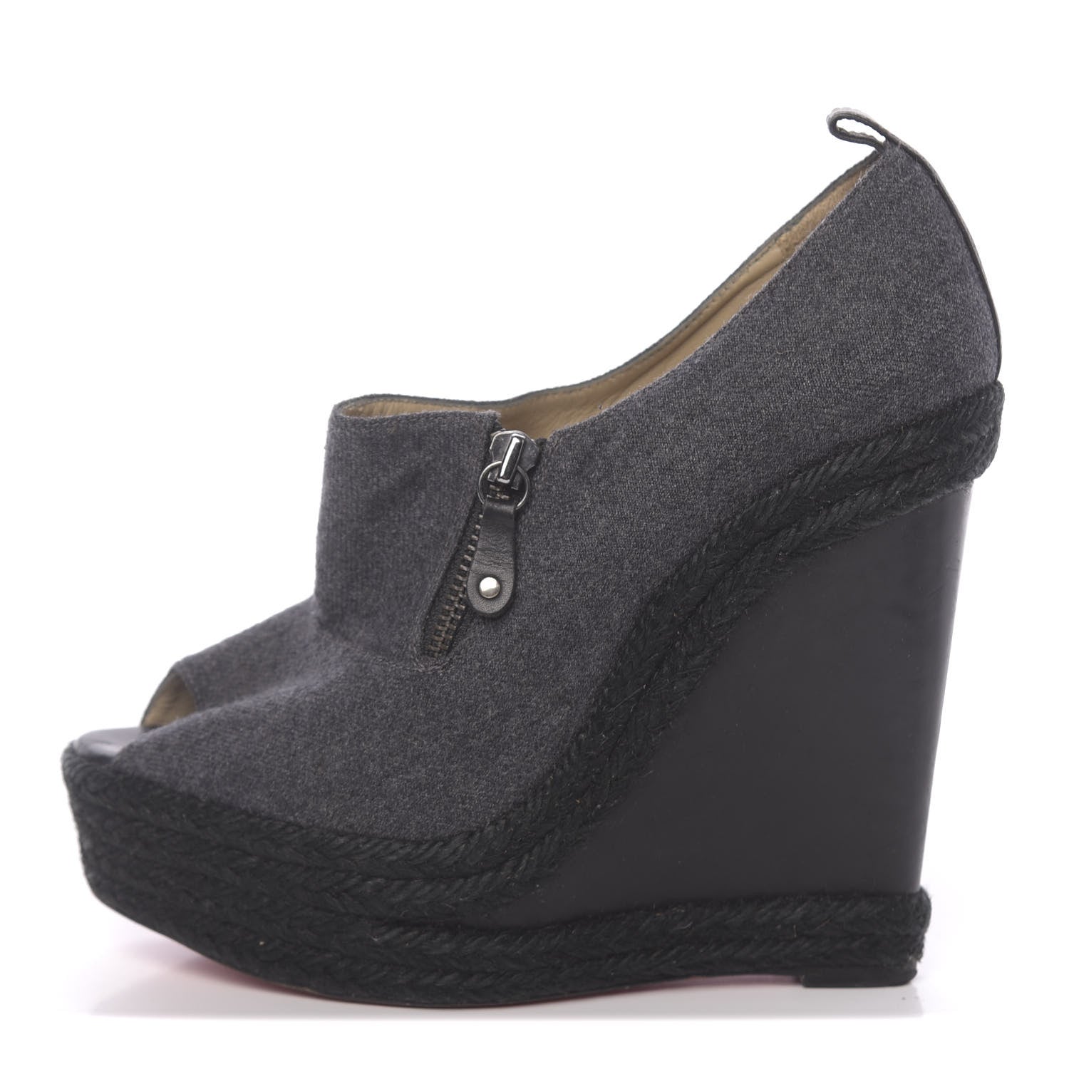 Christian Louboutin Flannel Rope Calfskin Deroba 140 Wedge Ankle Boots 40 Grey Black 1 of 10