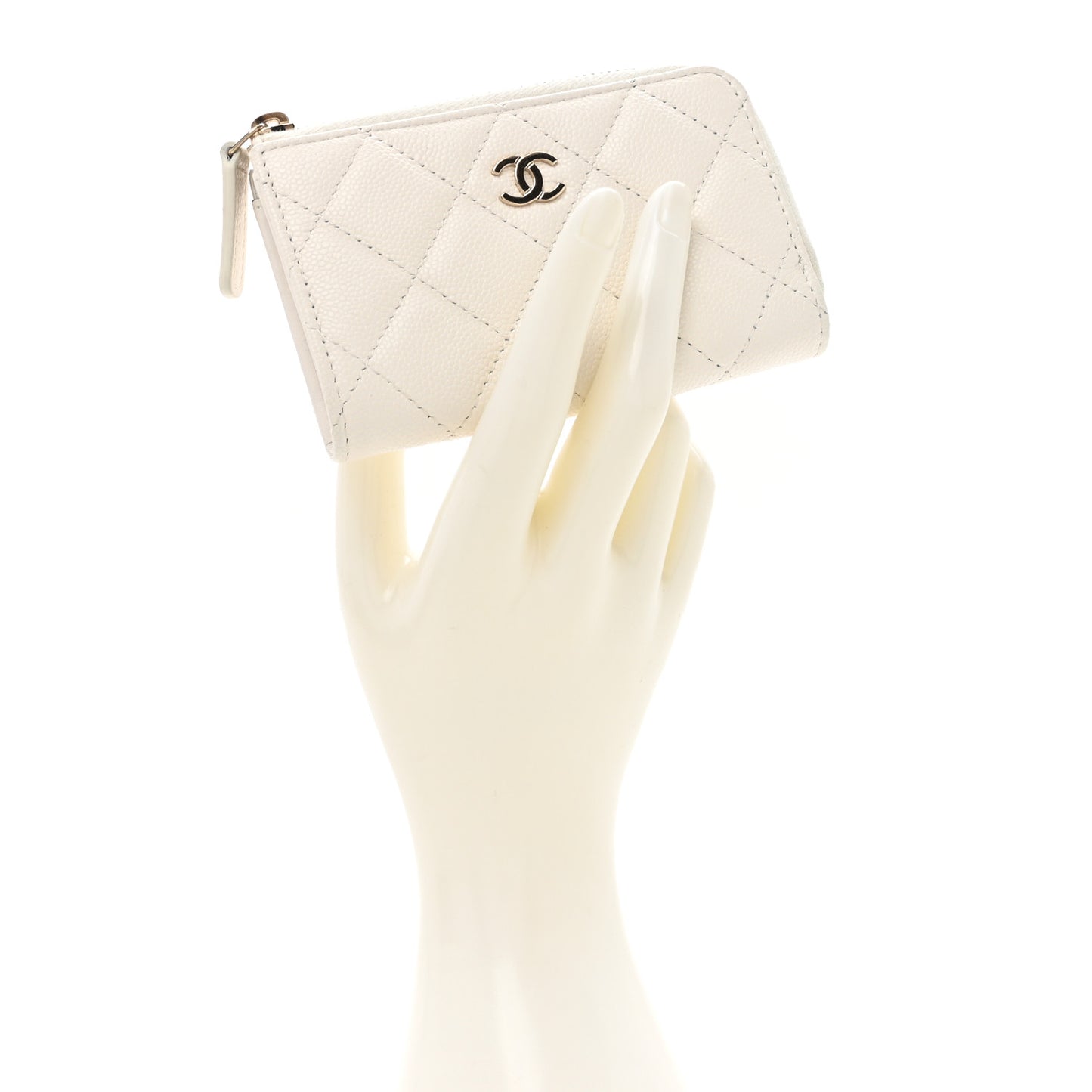 Caviar Quilted Zipped Key Holder Case White