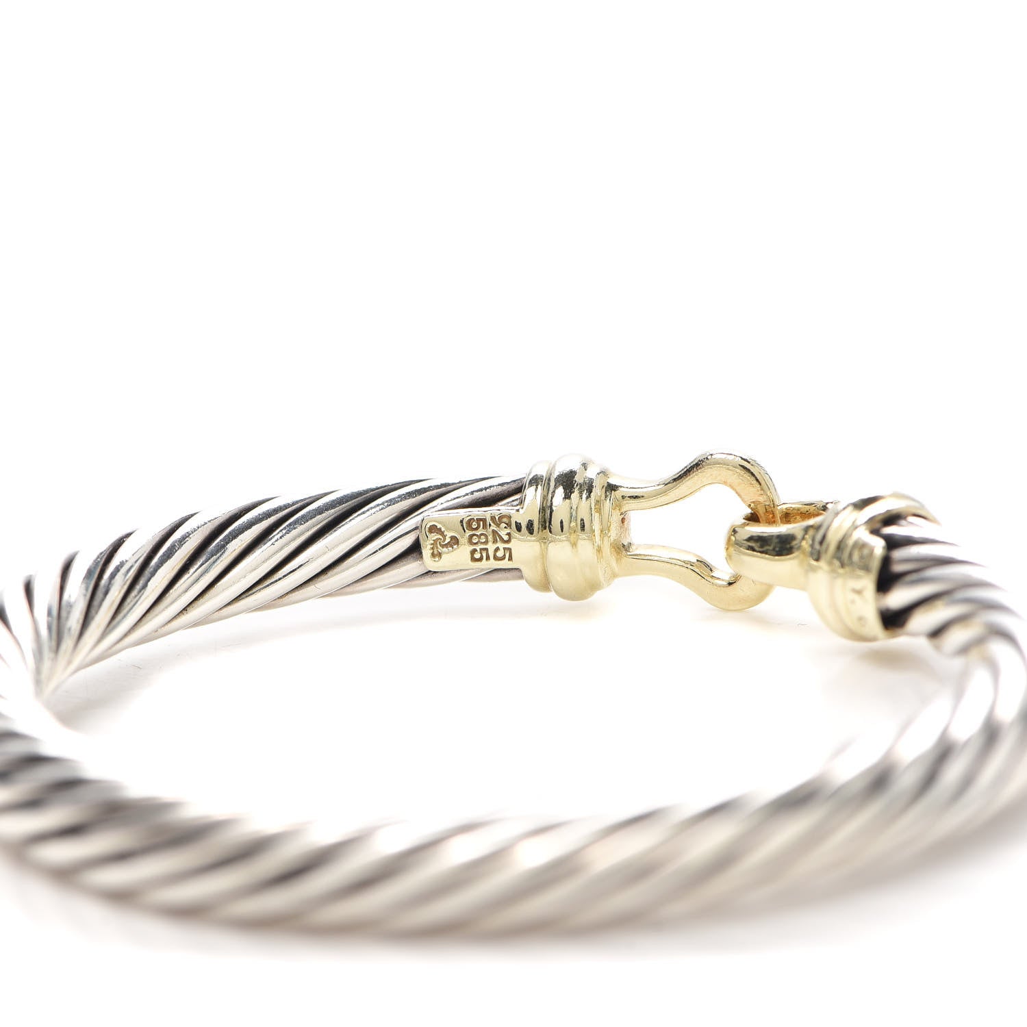 David Yurman Sterling Silver 14K Yellow Gold 7mm Cable Classic Buckle Bracelet 4 of 5