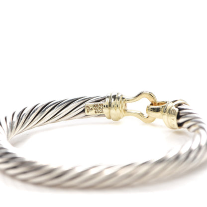 David Yurman Sterling Silver 14K Yellow Gold 7mm Cable Classic Buckle Bracelet 4 of 5