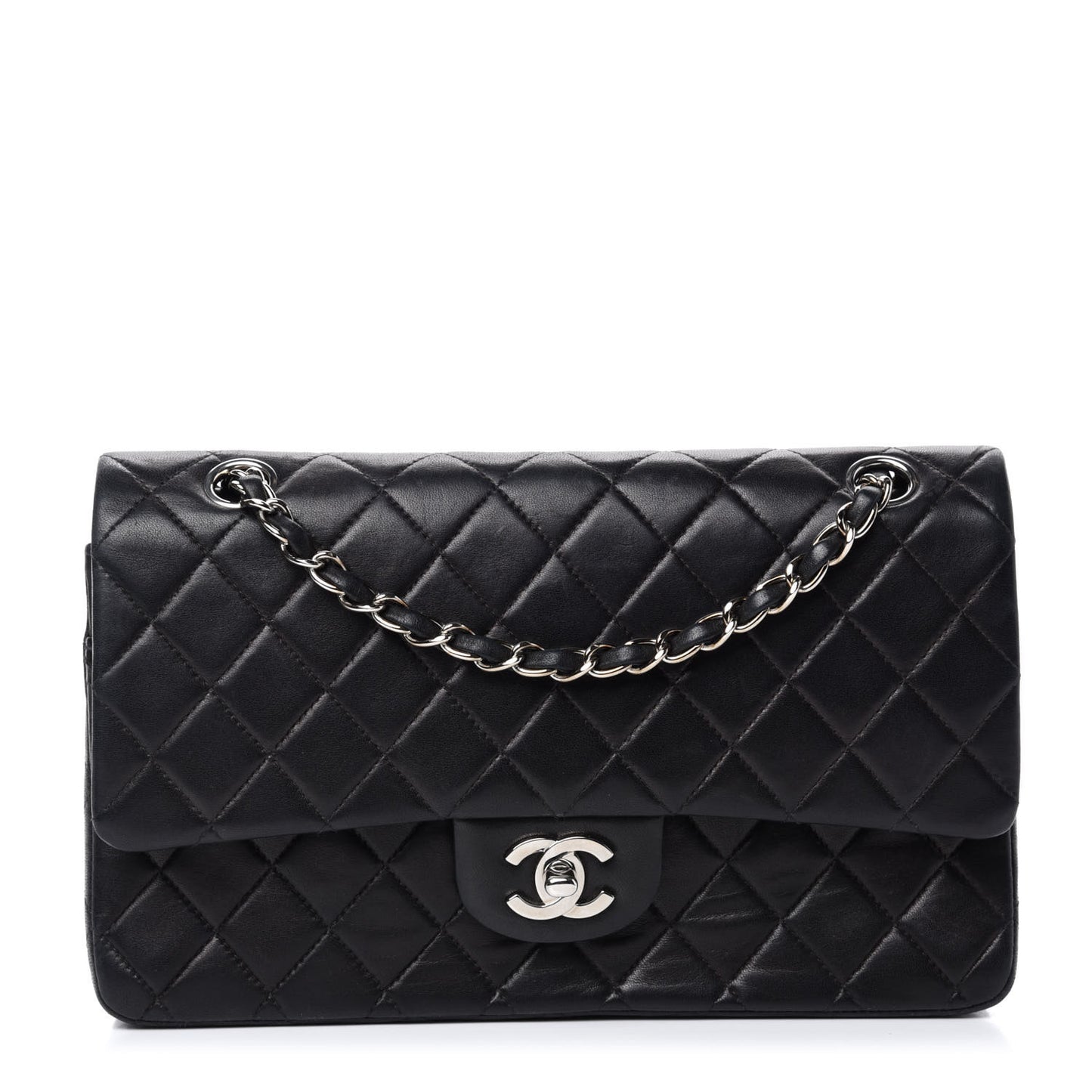 Lambskin Quilted Medium Double Flap Black