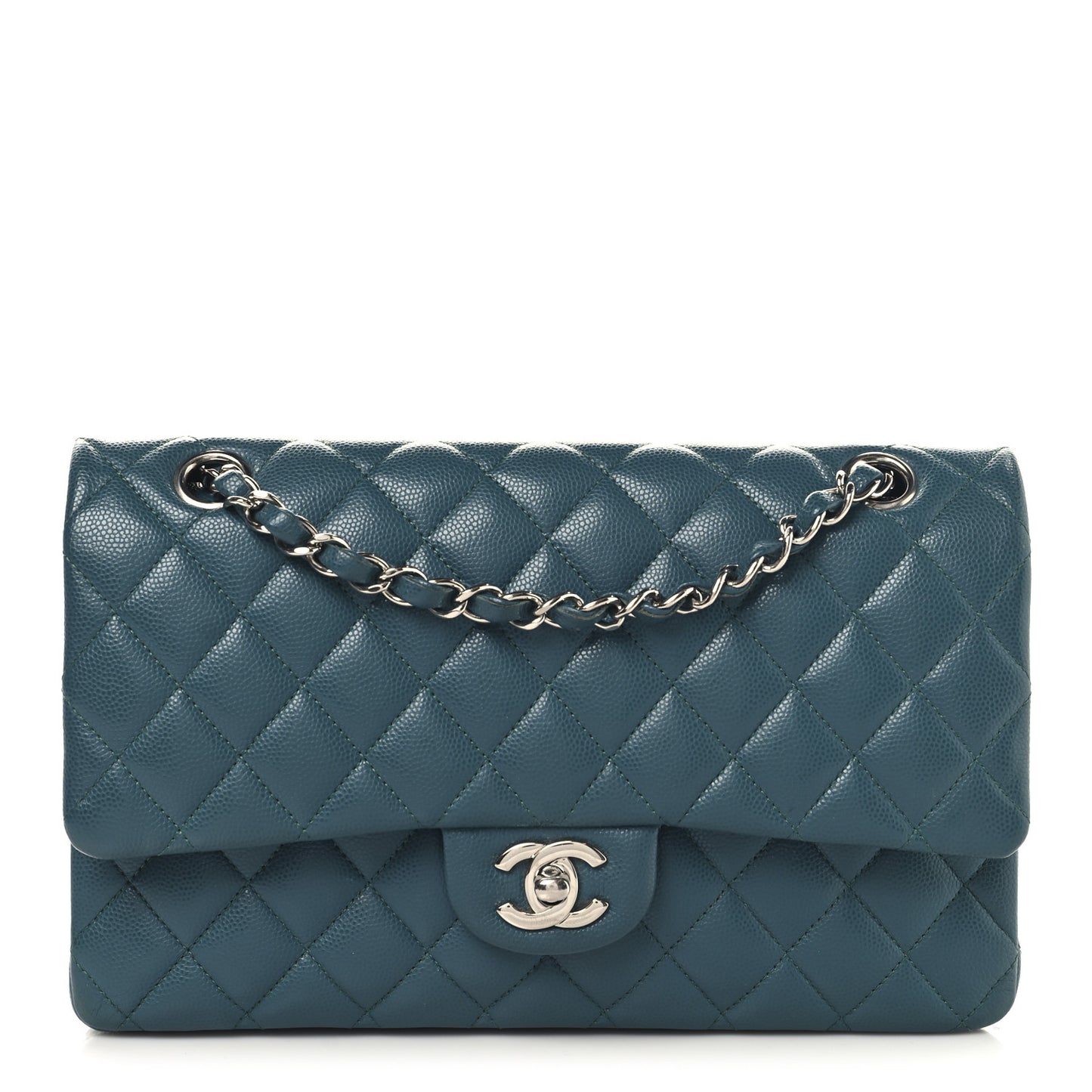 Caviar Quilted Medium Double Flap Turquoise