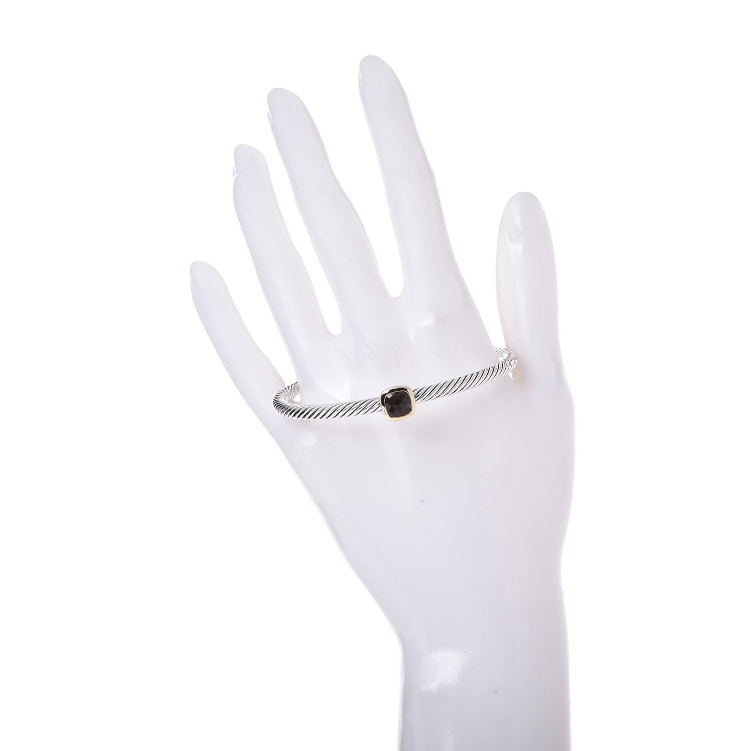 David Yurman Sterling Silver 18K Yellow Gold Smoky Quartz 4mm Noblesse Cable Bracelet 2 of 4