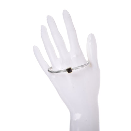 David Yurman Sterling Silver 18K Yellow Gold Smoky Quartz 4mm Noblesse Cable Bracelet 2 of 4