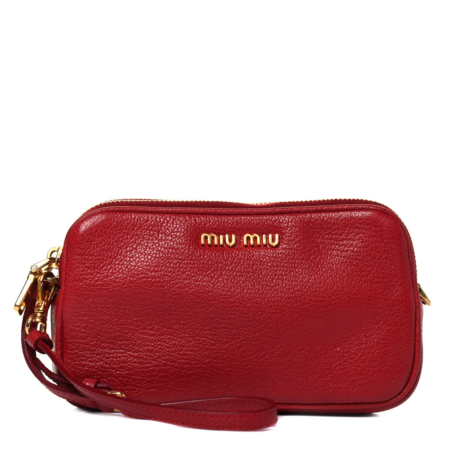 Miu Miu Goatskin Madra Double Zip Wristlet Rosso 1 of 8
