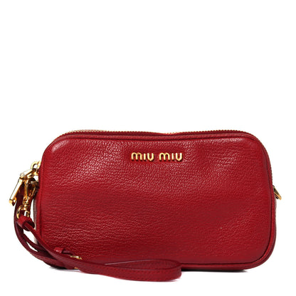 Miu Miu Goatskin Madra Double Zip Wristlet Rosso 1 of 8
