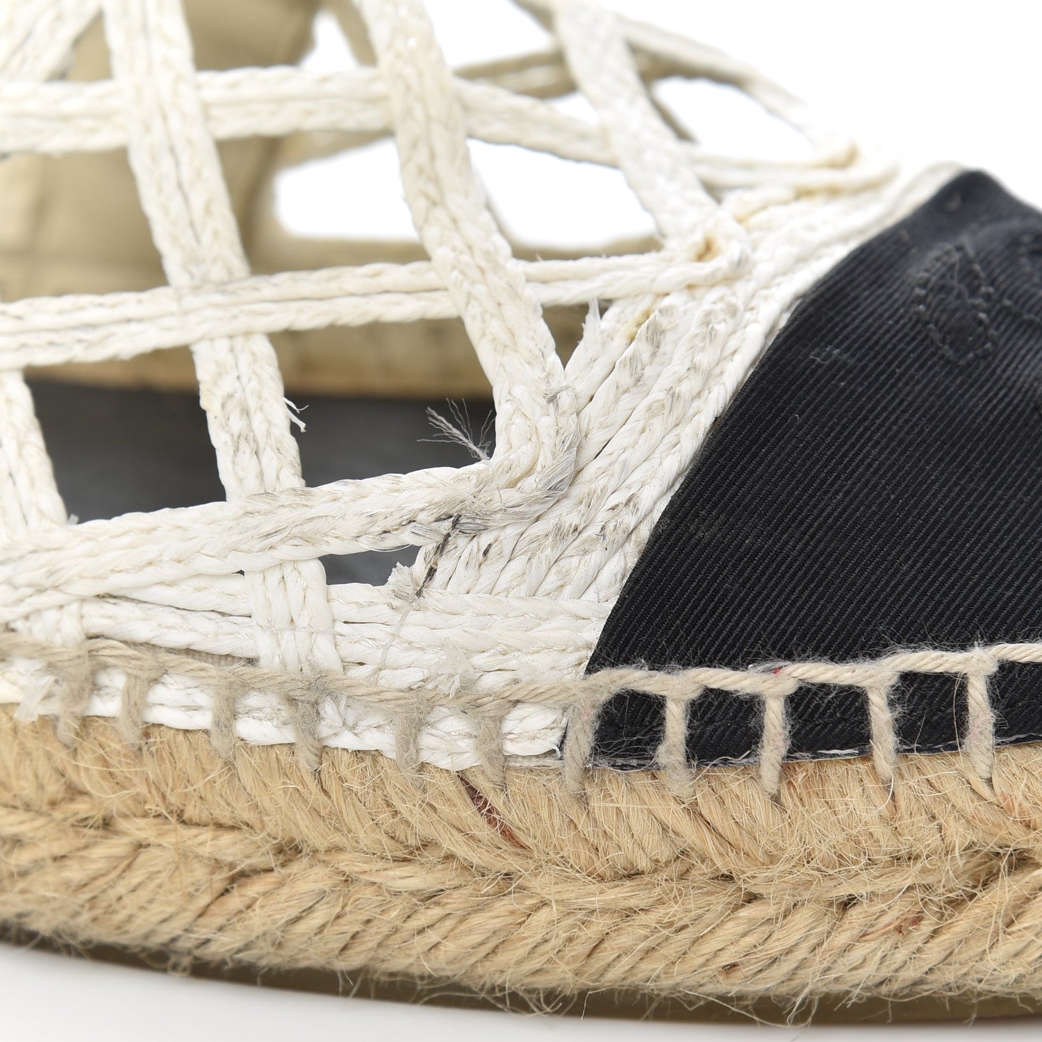 Chanel Woven Fabric Grosgrain CC Espadrilles 37 White Black 16 of 21