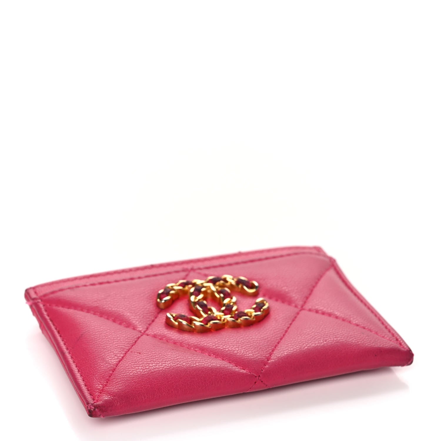 Chanel Shiny Goatskin Quilted 19 Card Holder Dark Pink 4 of 13
