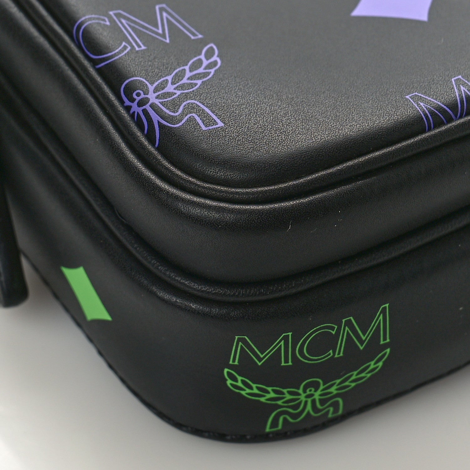 MCM Calfskin Color Splash Mini Crossbody Black Purple Green 7 of 8