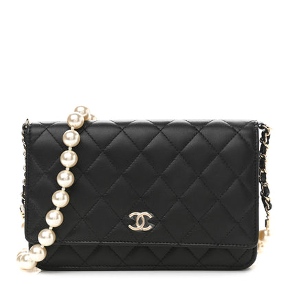 Chanel Lambskin Quilted Pearl Wallet On Chain WOC Black 1 of 13