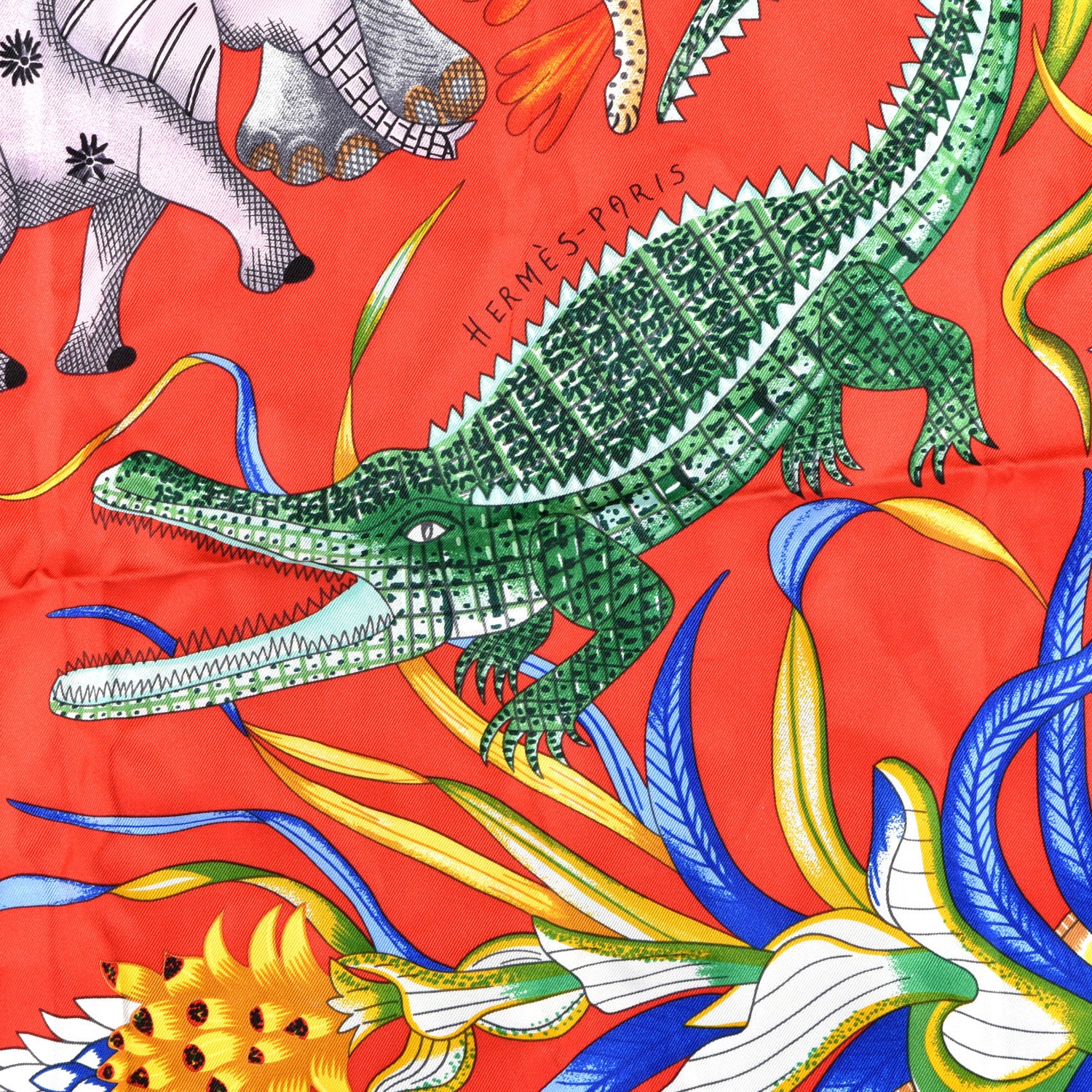 Hermes Silk La Marche Du Zambeze Scarf 90 Rouge Vert Multicolor 2 of 3
