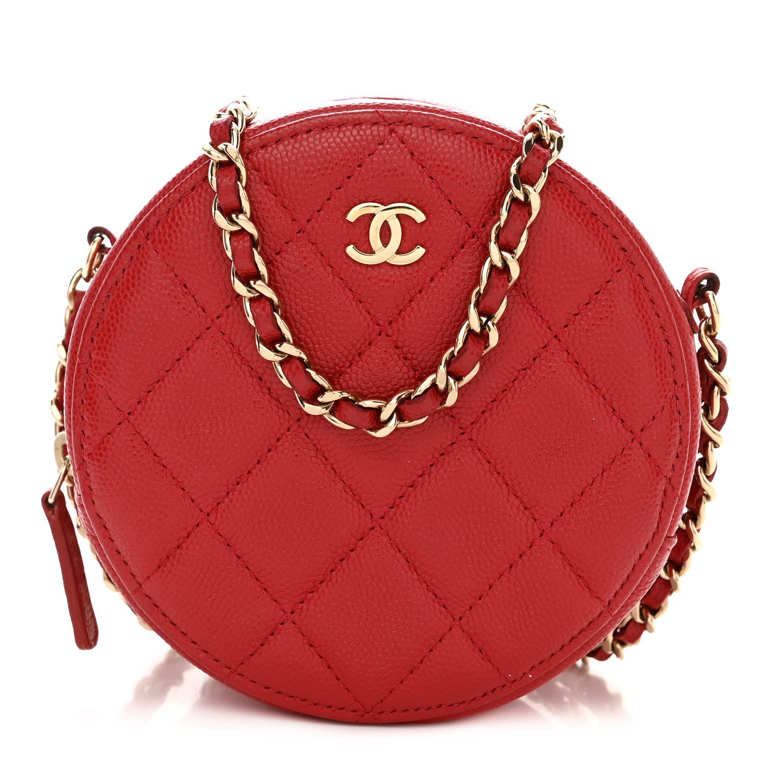 Chanel Caviar Quilted Round Clutch With Chain Red 1 of 12