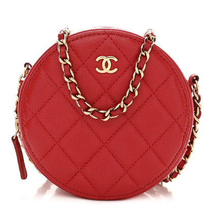 Chanel Caviar Quilted Round Clutch With Chain Red 1 of 12