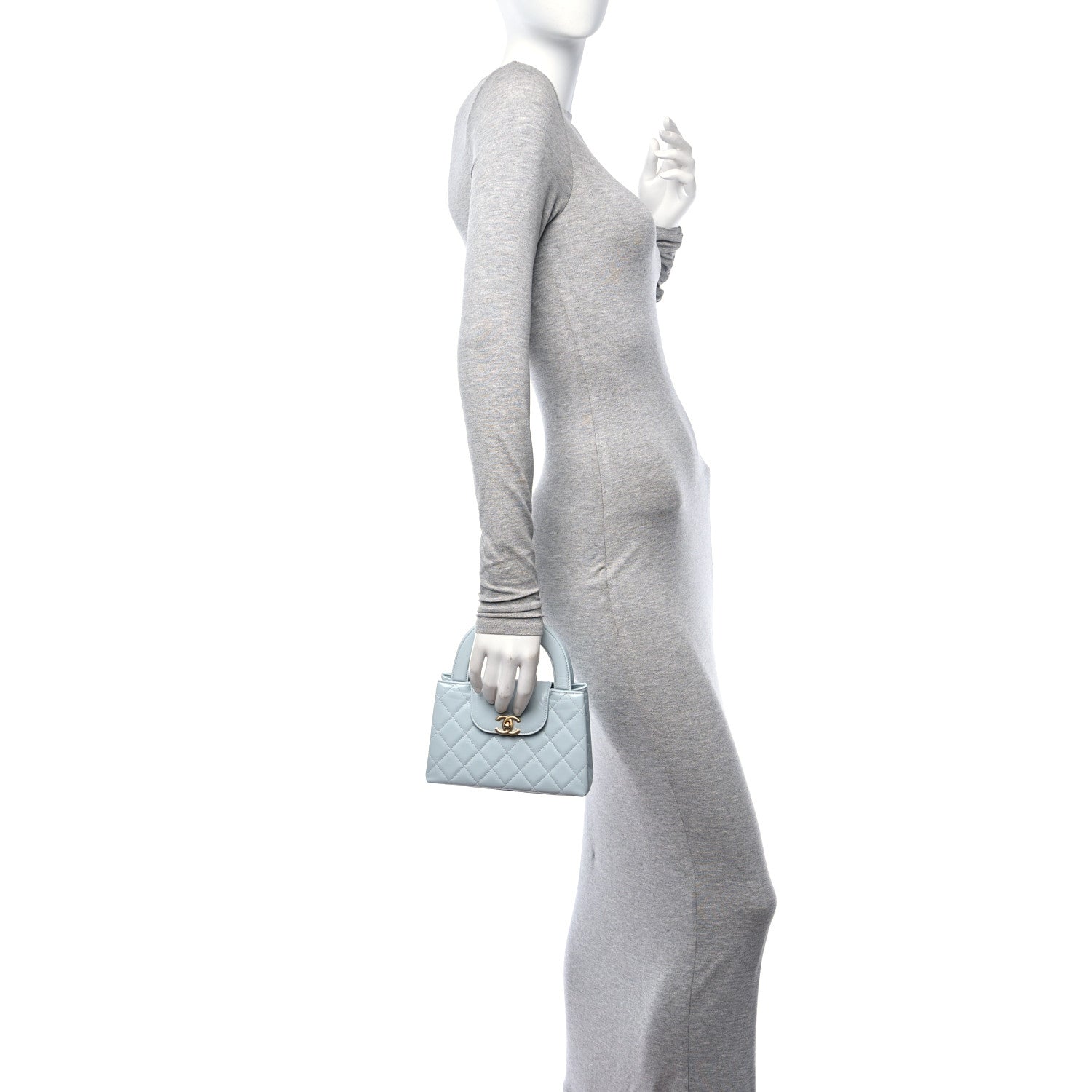 Chanel Shiny Aged Calfskin Quilted Nano Kelly Shopper Light Blue 2 of 10