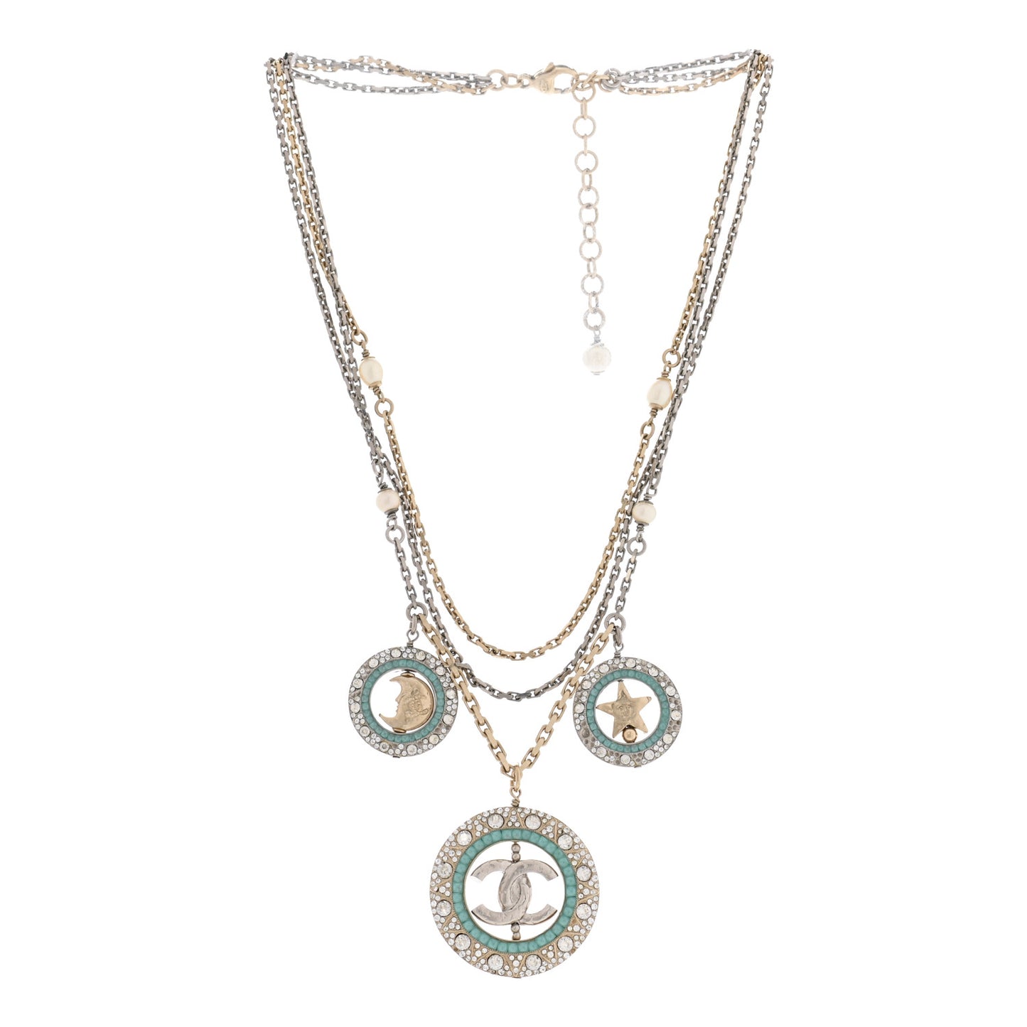 Ruthenium Crystal Pearl CC Star Moon Circle Necklace Silver Gold Turquoise