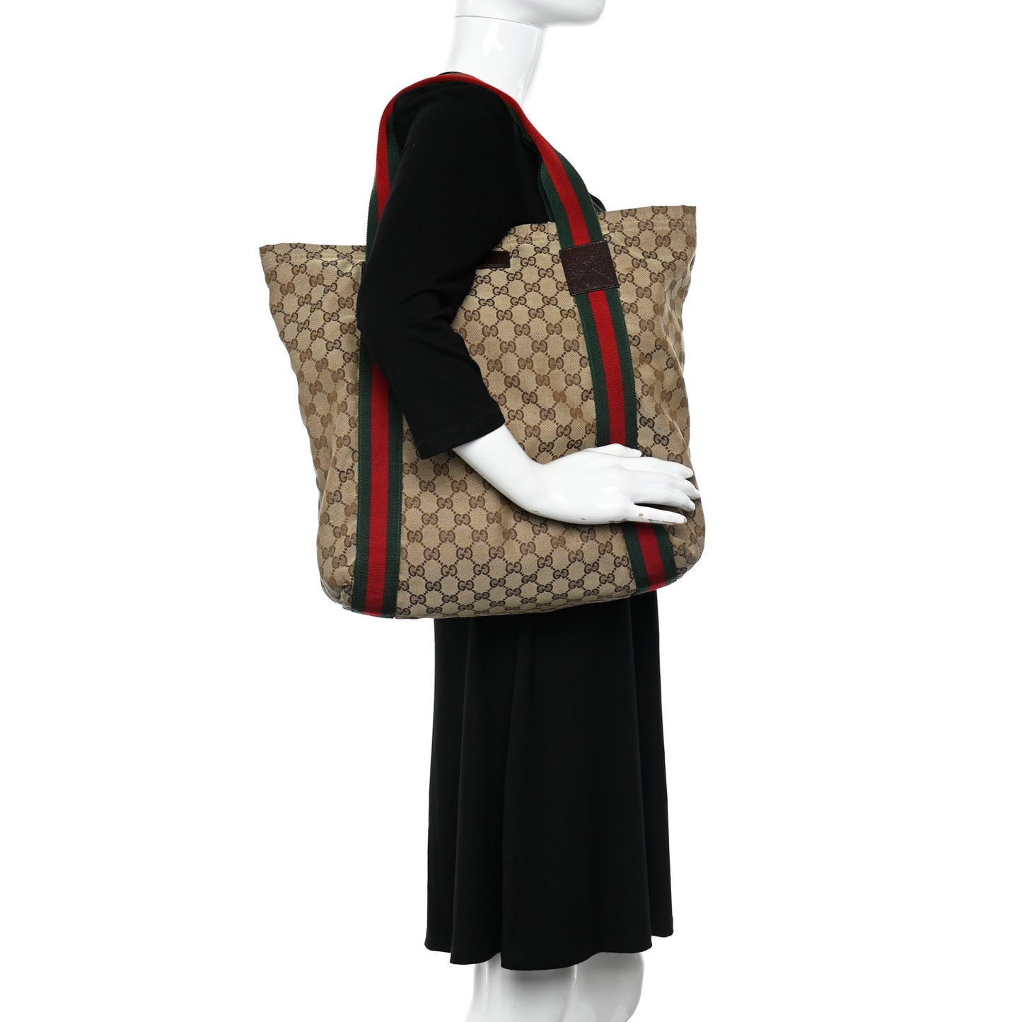 GG Monogram Medium Web Handle Vertical Tote Dark Brown