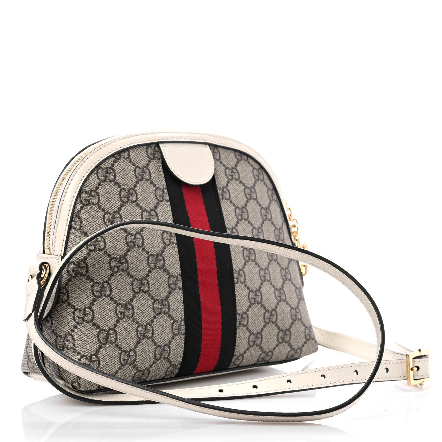 Gucci GG Supreme Monogram Textured Dollar Calfskin Web Small Ophidia Dome Shoulder Bag Beige Ebony Mystic White 3 of 9