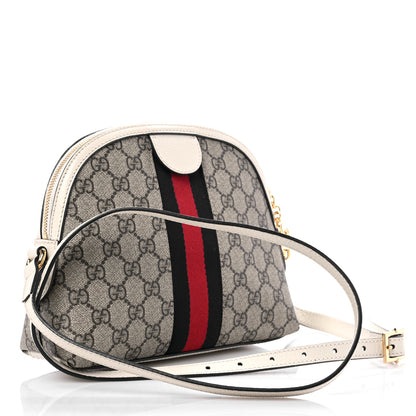 Gucci GG Supreme Monogram Textured Dollar Calfskin Web Small Ophidia Dome Shoulder Bag Beige Ebony Mystic White 3 of 9