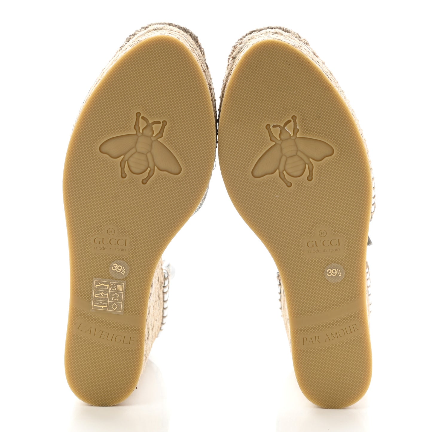 Lame GG Monogram Ankle Wrap Platform Espadrille Wedges 39.5 Silver Beige Light Grey