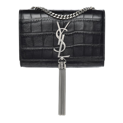 Saint Laurent Calfskin Crocodile Embossed Small Classic Monogram Kate Tassel Satchel Black 1 of 9