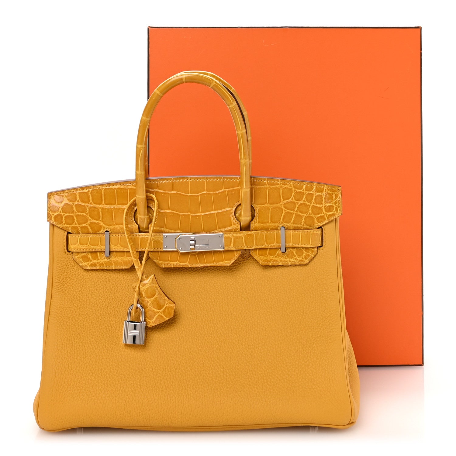 Hermes Togo Shiny Niloticus Crocodile Birkin Touch 30 Jaune Ambre