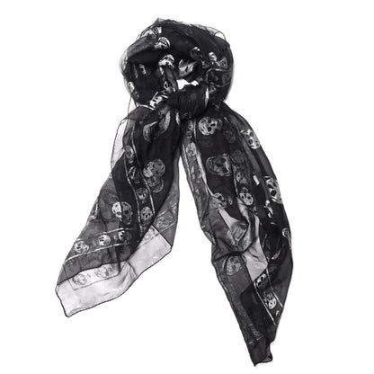 Alexander McQueen Silk Glitter Skull Scarf Black Silver 1 of 4