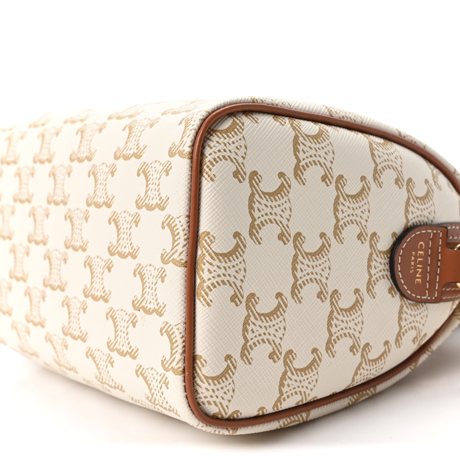 Celine Triomphe Canvas Calfskin Small Boston Bag White 1861652