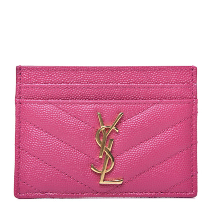 Saint Laurent Grain De Poudre Matelasse Chevron Monogram Credit Card Case Fresh Fuxia 1 of 8