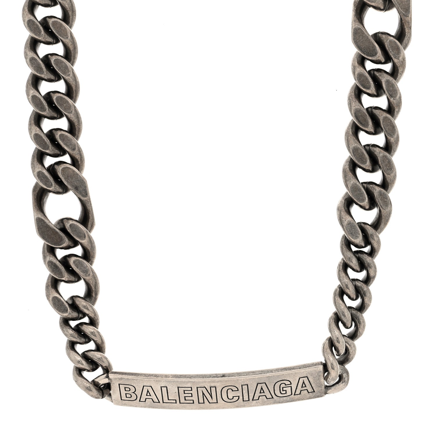 Balenciaga Brass Plate Twist Necklace Antique Silver 1 of 5