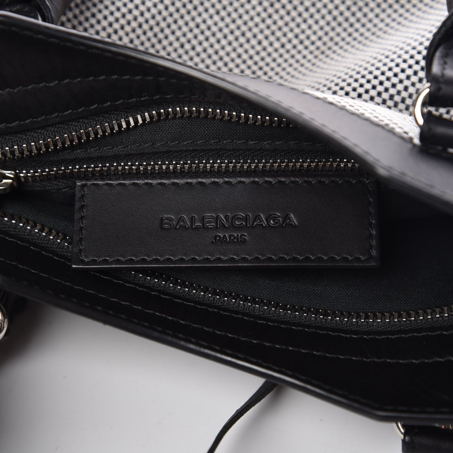 Calfskin Twill Classic Silver Hardware Mini City Black White