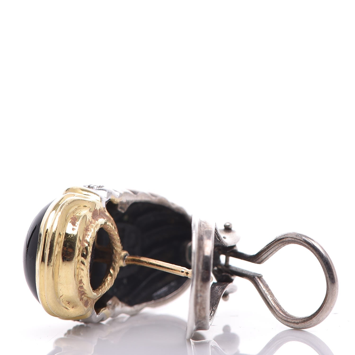 David Yurman Sterling Silver 18K Yellow Gold Onyx Capri Shrimp Earrings 3 of 5