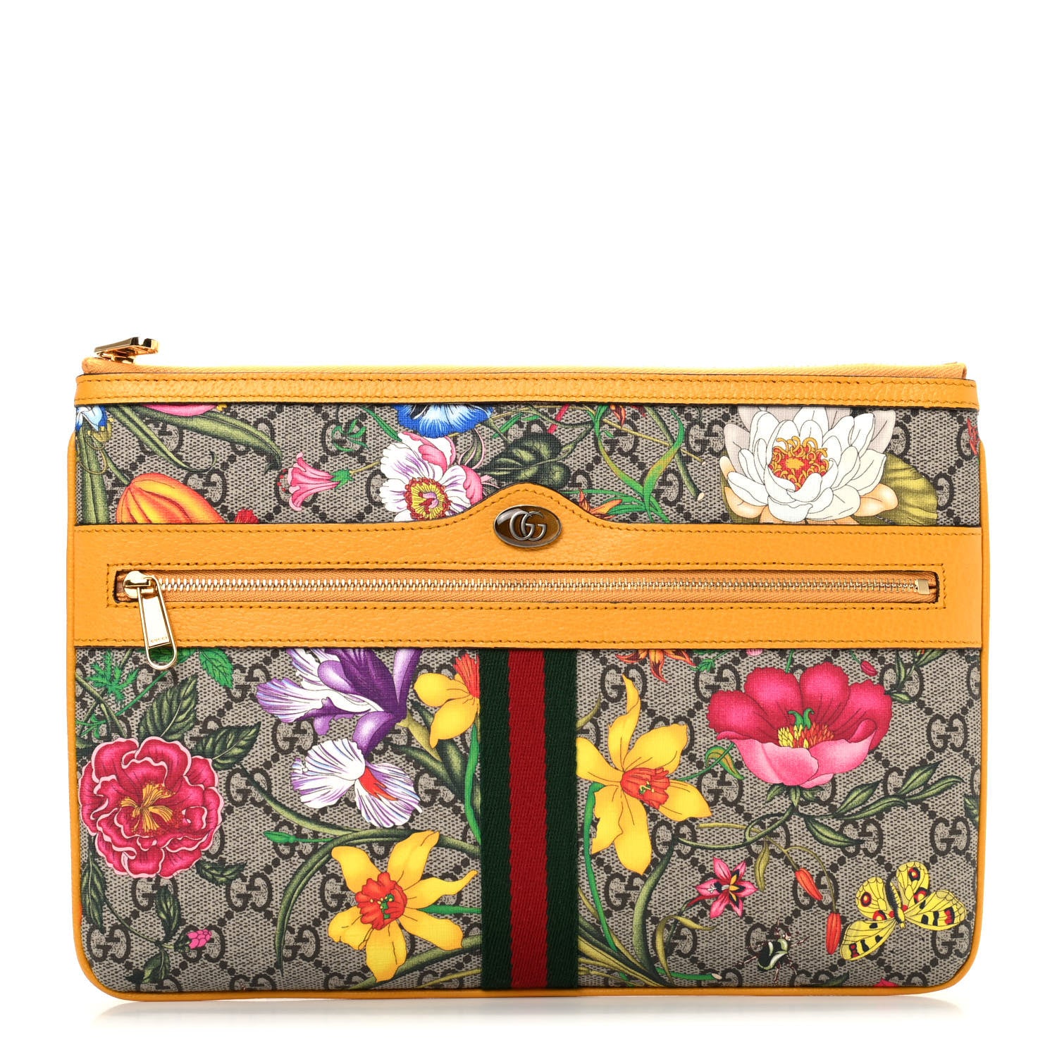 Gucci GG Supreme Monogram Flora Large Ophidia Pouch Clutch Beige Multicolor Crop 1 of 10