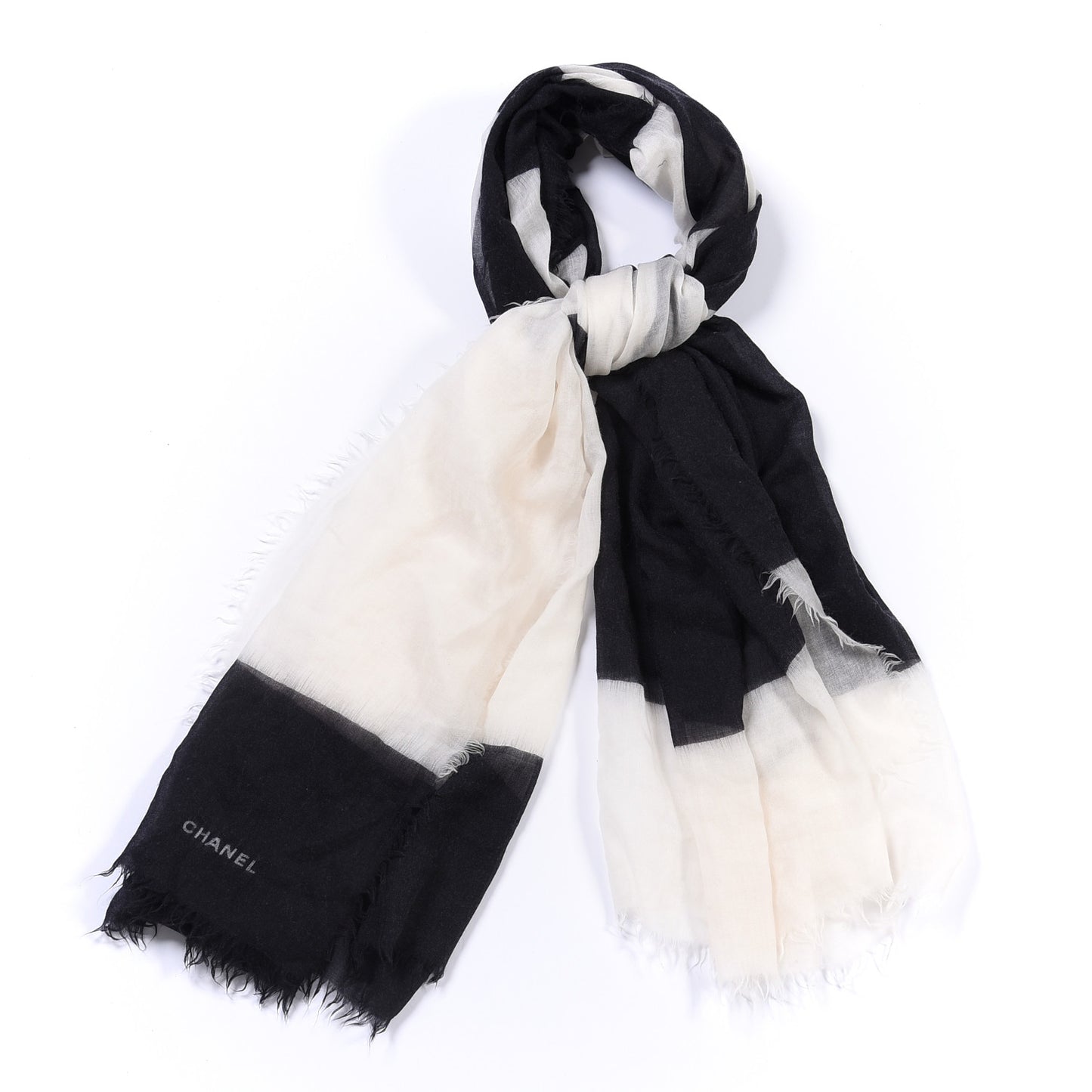 Cashmere Silk CC Fringe Scarf Black White