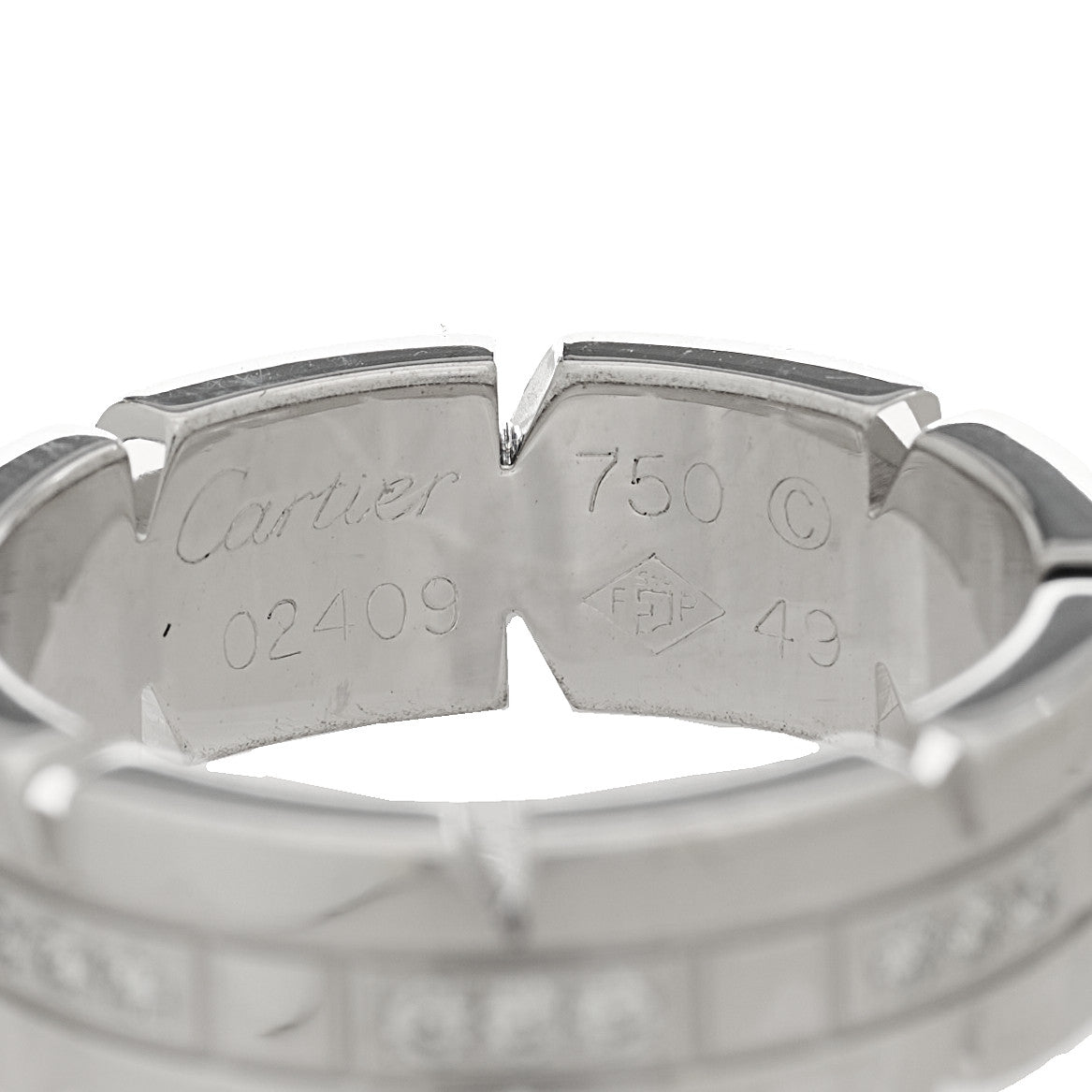 18K White Gold Diamond Tank Francaise Band Ring 49 4.75